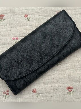 Coach Slim Envelope Wallet Signature Canvas Black Smoke
